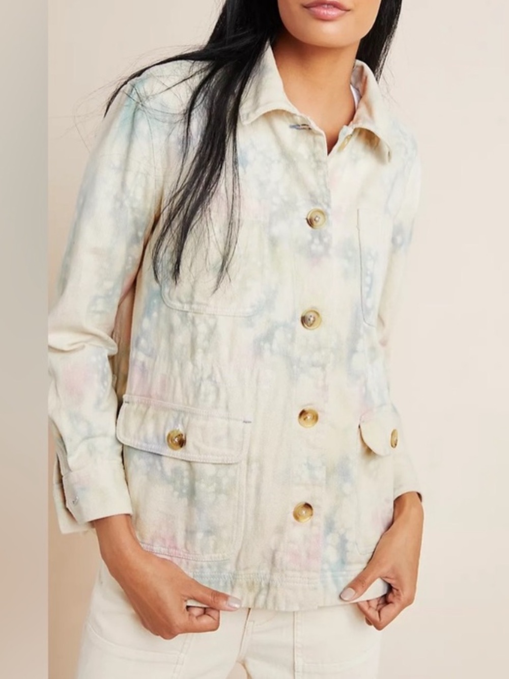 Anthropologie pastel tie-dye utility jacket